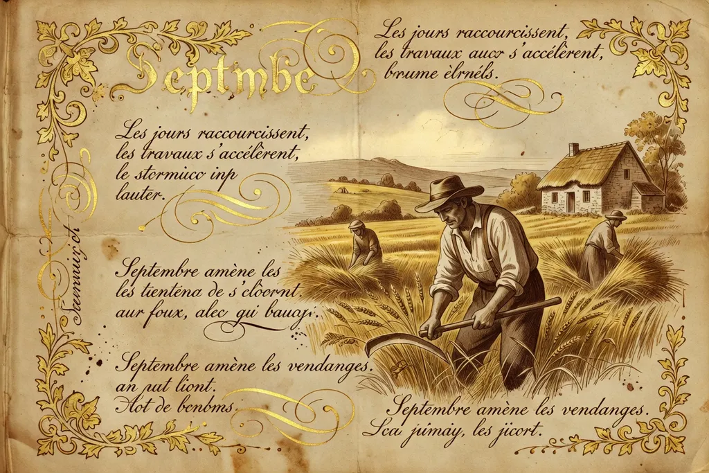 Cartable en cuir posé sur un bureau d'écolier ancien, feuilles d'automne à la fenêtre, ambiance rentrée scolaire française