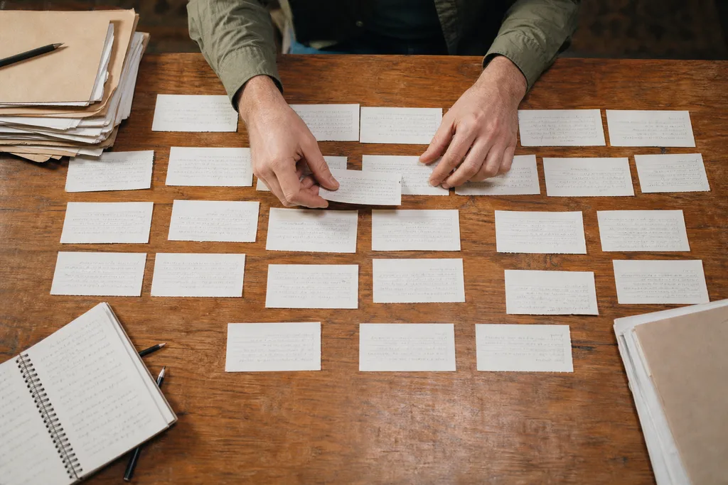 Carnet ouvert, pages annotées et fragments manuscrits destinés à un travail éditorial