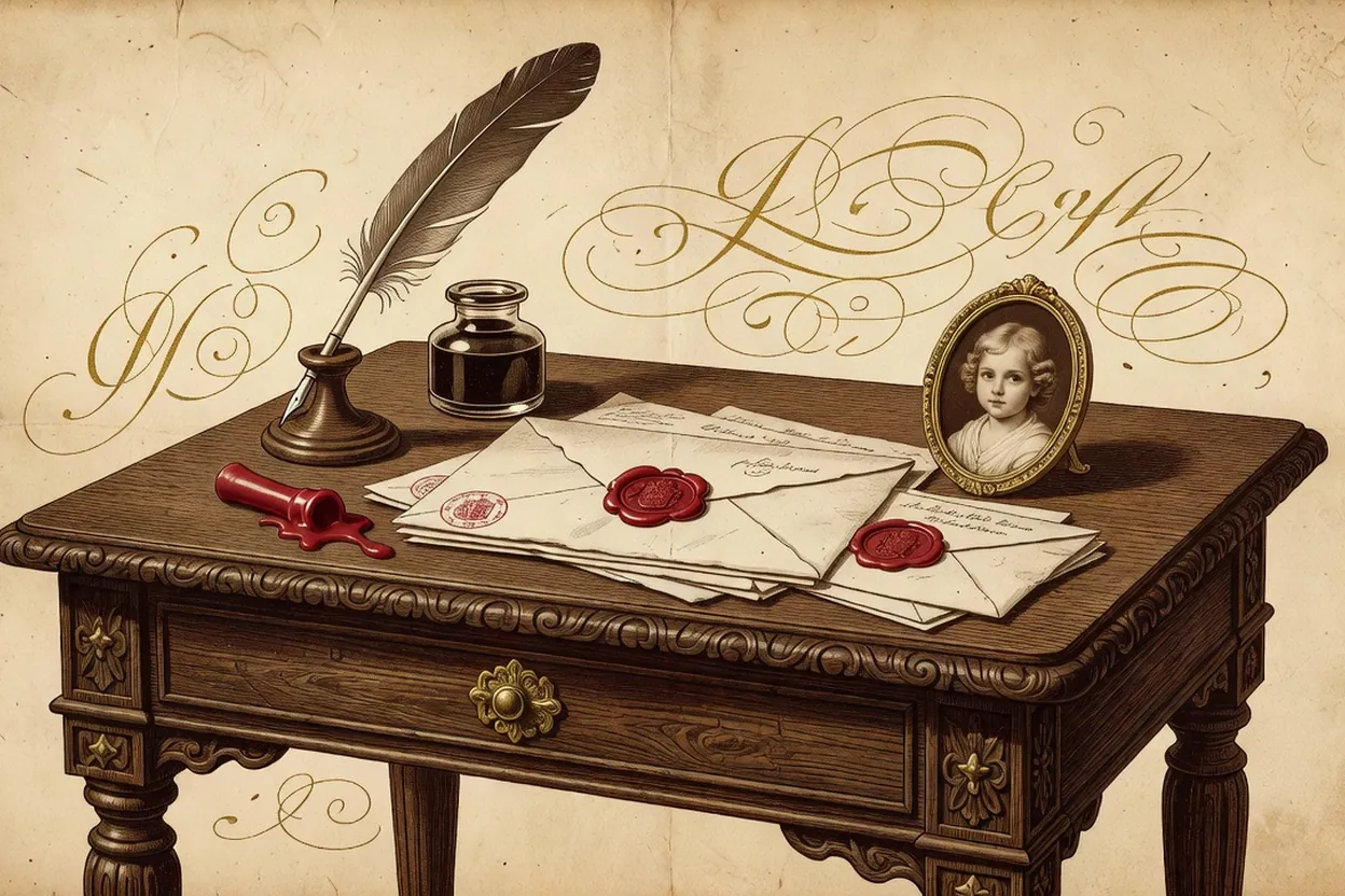 Portrait imaginaire de Madame de Sévigné écrivant une lettre à sa fille Madame de Grignan, avec papiers, plume et lumière de fenêtre