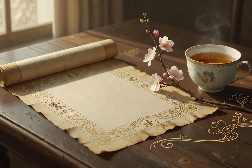 Branche d'érable japonais avec encre de Chine et pinceau calligraphique sur papier washi